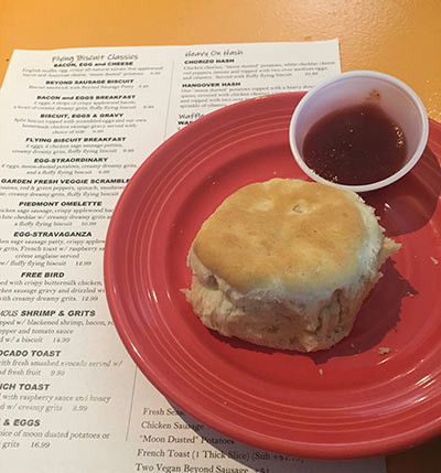 Perfectly fluffy biscuit with jam from The Flying Biscuit Café.