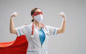 Nurse dressed as a superhero