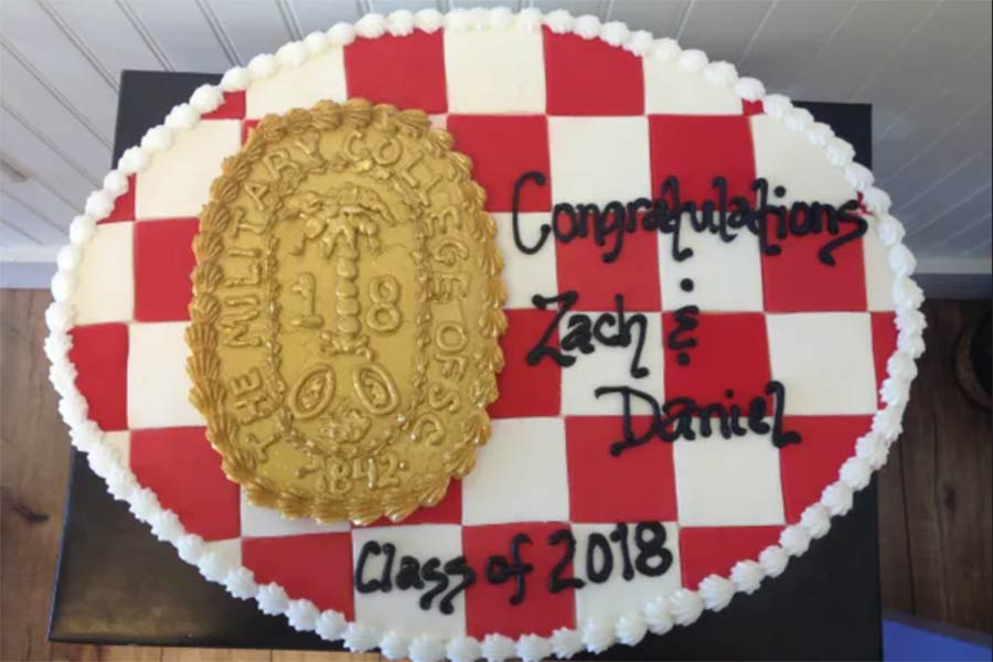 Citadel graduation cake for Zach and Daniel baked and decorated at Bakies.