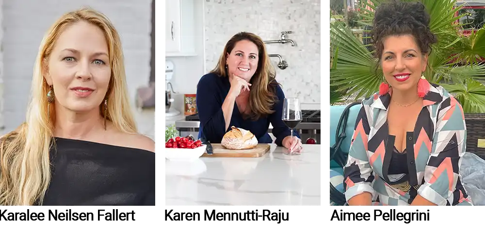 (L to R) Karalee Nielsen Fallert, Karen Mennuti-Raju and Aimee Pellegrini. Charleston, SC female restaurateurs.