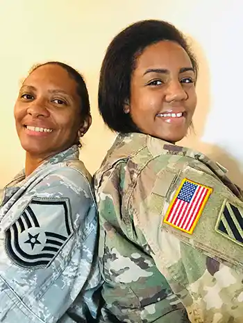 Photo of Nicole White and daughter Alexis Hunter. Celebrating two generations of military women.
