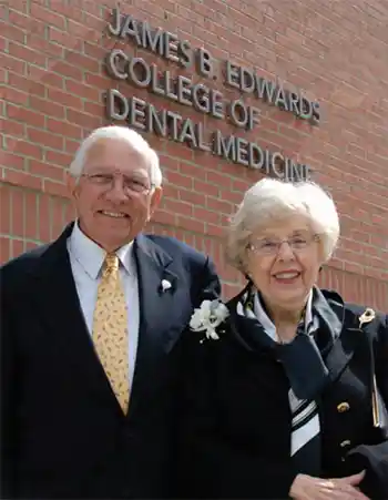 Dedication day photo of the James B. Edwards College of Dental Medicine with MUSC President Emeritus Dr. James B. Edwards and wife, Ann Edwards in February 2010.