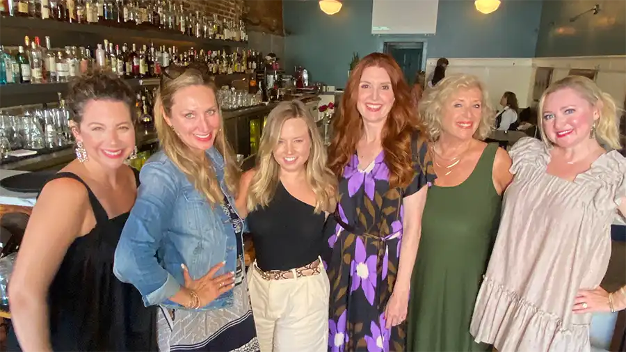 Filming at the Belmont. From left to right: Alex Ellis, Delaine Yates, CW editor Lorna Hollifield, Julia Fowler, Sheila Hawkins, Katherine Bailess.