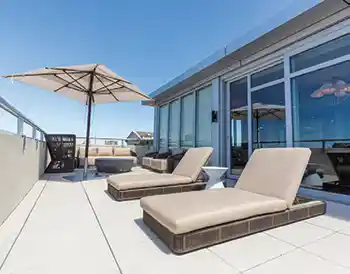 Outdoor photo of the penthouse terrace at the Palmetto Hotel.