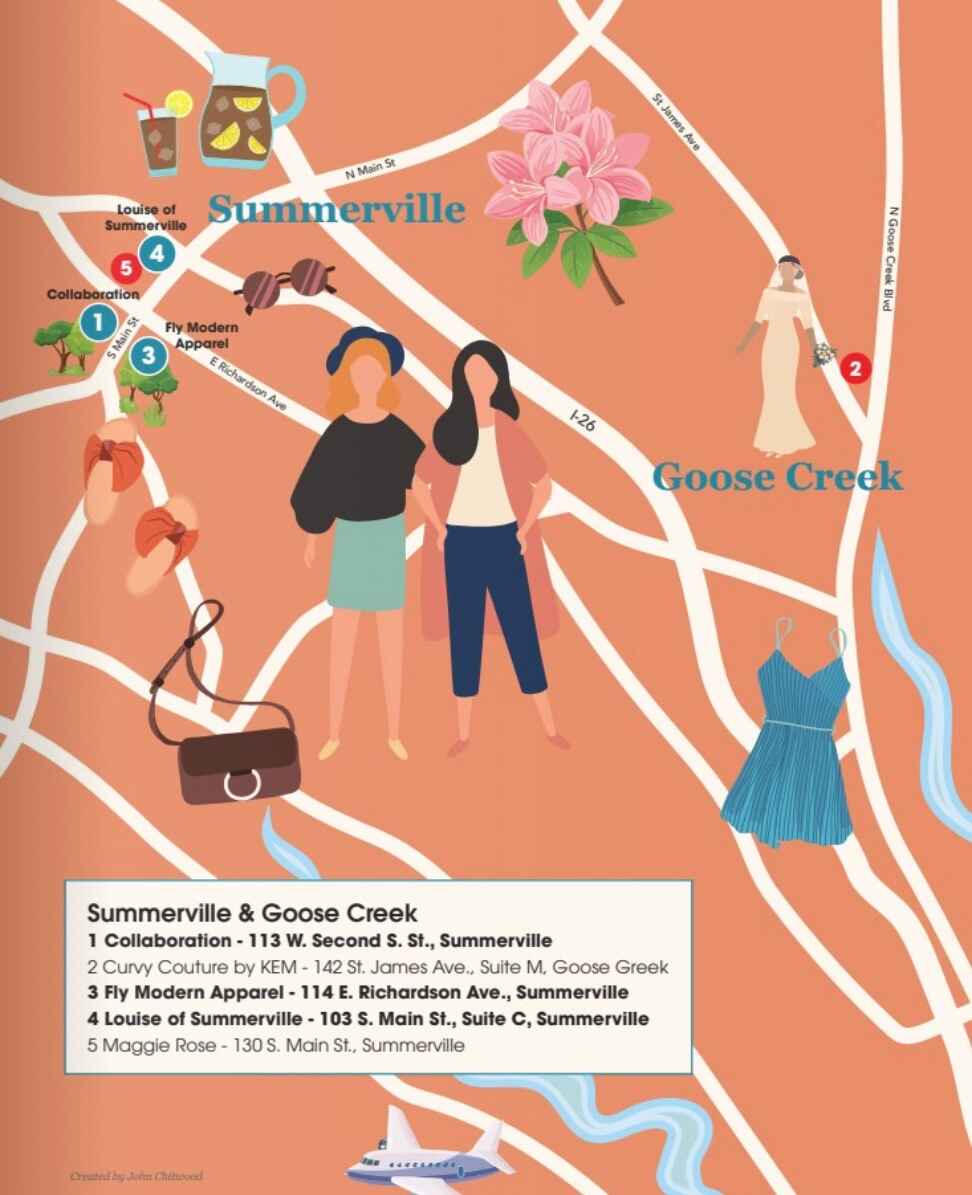 Shopping hub guide map for Summerville and Goose Creek