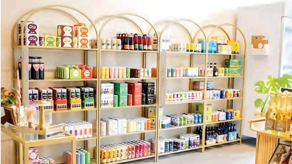 An image of an array of functional beverages as alcoholic substitutes at Sechey’s in Charleston