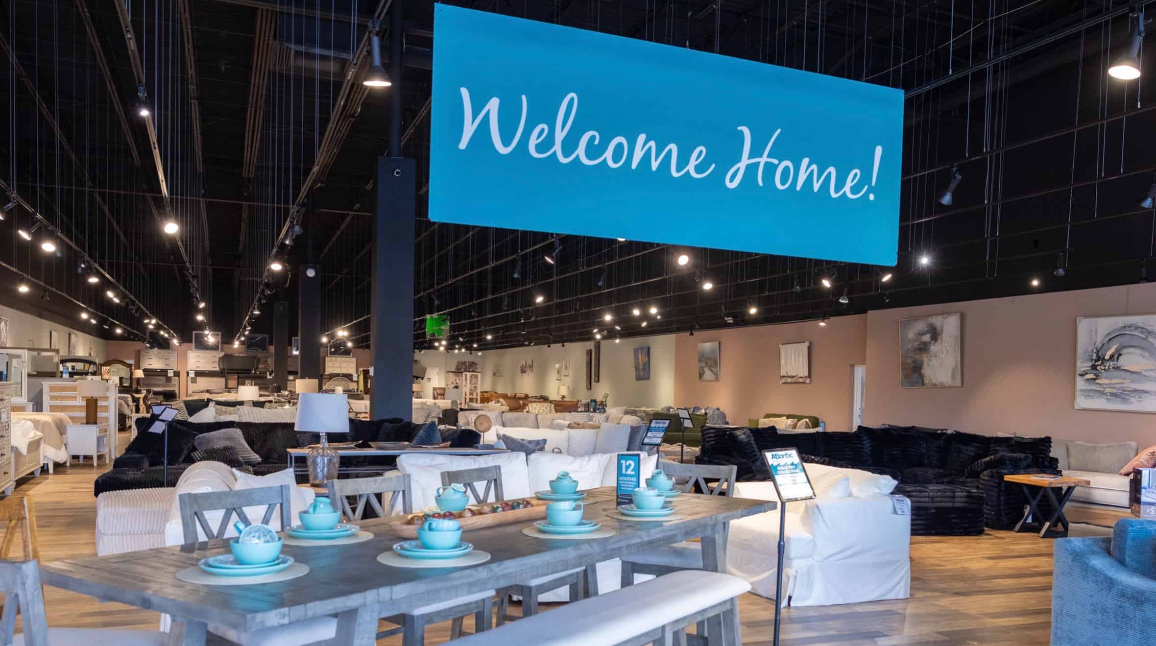 This image displays a table setup at Atlantic Bedding