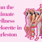 This imagine displays a cover image for the article “Plan the Ultimate Wellness Bachelorette in Charleston” it restates the title on the left. On the right there is an image of five woman posing in straw hats and heart sunglasses.